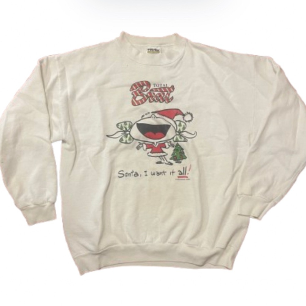 Vintage Christmas Sweater “ total brat Santa I want it all “